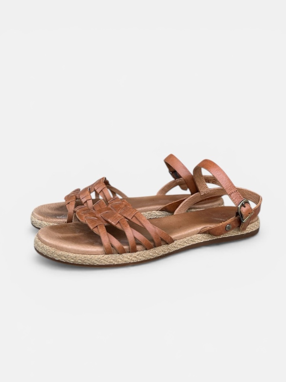 UGG Cognac Leather Strappy Flat Sandals - Picture 2 of 13